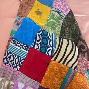 Boho Colorful Patchwork silk wrap skirt, Handmade